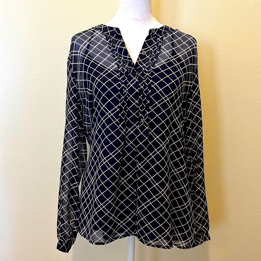 NWOT Banana Republic medium navy long sleeve blouse.